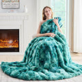 Lotus Karen Faux Fur Throw Blanket Tie-Dye Green-Big Bubble Rabbit Fluff Blanket for Couch,Small Fluffy Fuzzy Cozy Blanket,Thick Furry Plush Shaggy Blankets,50x60 Inches