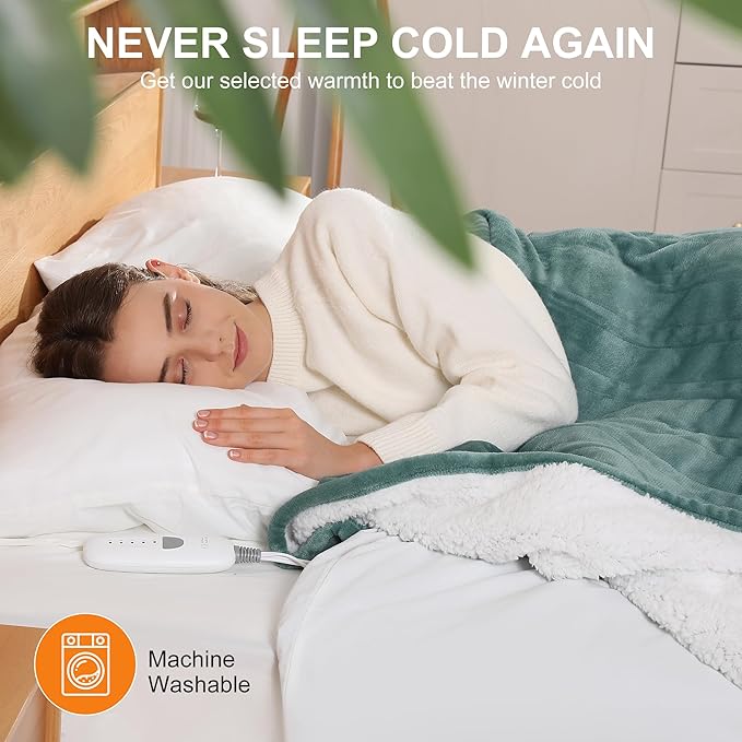 King Heated Blanket 100''X90'', Ultra Soft Silky Flannel & Fluffy Sherpa Heating Blanket Dual Control with 5 Heat Levels & 10 Hrs Timer, ETL Certified & Overheat Protection, Machine Washable