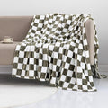 LOMAO Throw Blankets Flannel Blanket with Checkerboard Grid Pattern Soft Throw Blanket for Couch, Bed, Sofa Luxurious Warm and Cozy for All Seasons (Dark Olive, 40"x60")