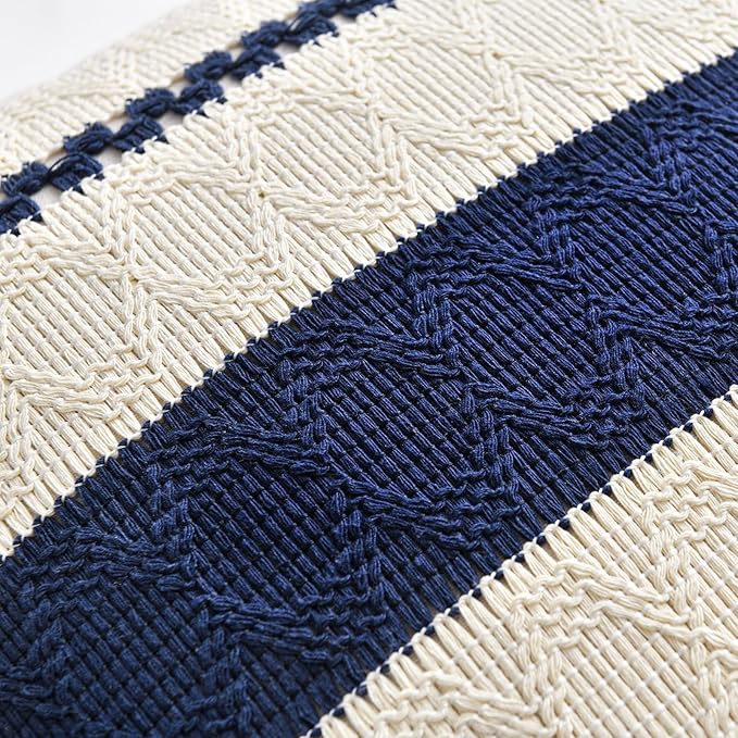 Fancy Homi Set of 2 Navy Blue Lumbar Decorative Throw Pillow Covers 16x24 Inch for Couch Bed Sofa Living Room, Aesthetic Modern Organic Farmhouse Home Decor, Soft Cotton Woven Textured Cushion Case