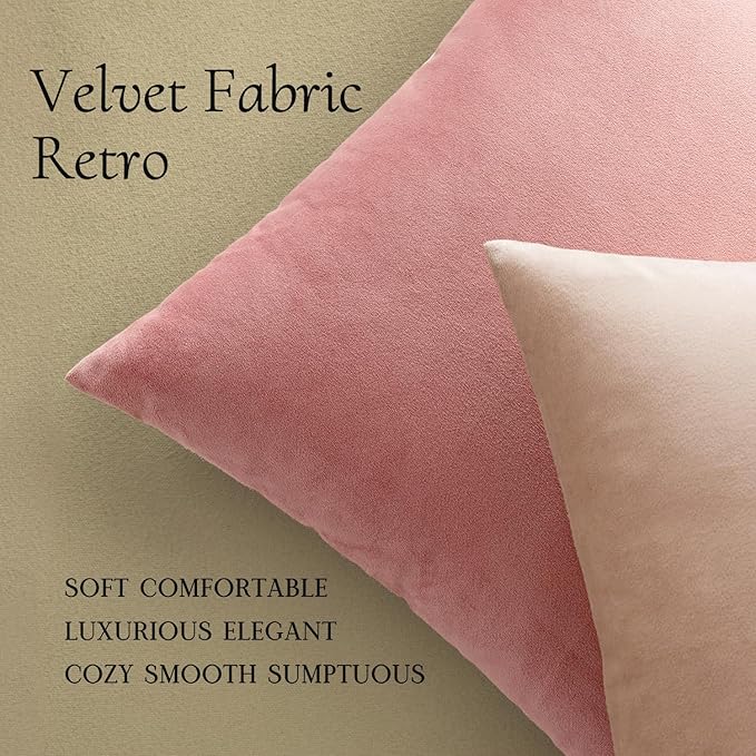 MIULEE Velvet Throw Pillow Covers 18x18 Inch, Pack of 2 - Dusty Pink, Soft Solid Decorative Pillow Covers Cushion Cases Modern Luxury Valentines Home Decor for Spring Couch Sofa Bedroom Livingroom