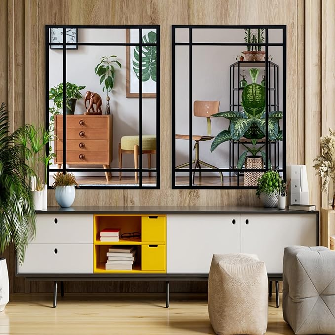 Black Rectangle Mirror, Farmhouse Decorative Wall Mirror for Entryway, Living Room, Bedroom, Hallway, Fireplace, Accent Wall Decor (Black1, 39'' x 27'')