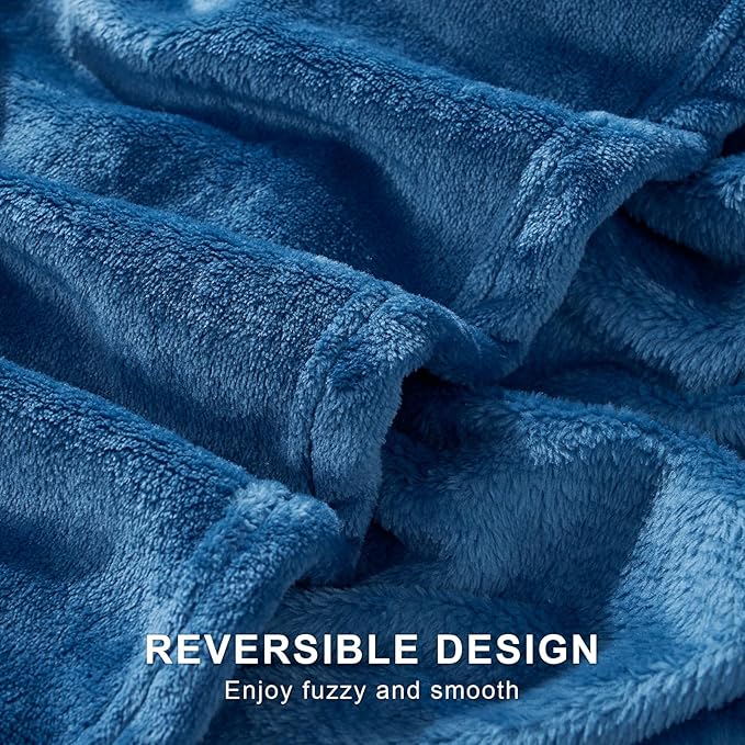 Hansleep Fleece Mineral Blue Queen Blanket, Super Soft Flannel Fuzzy Plush Cozy Blanket for All Seasons, Mineral Blue, Queen 90x90 Inches