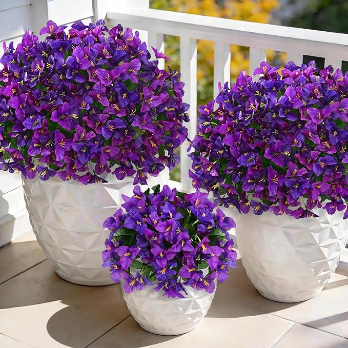 Yastouay 16 Bundles Artificial Flowers for Outdoors, Bougainvillea Fake Flowers for Outside, UV Resistant Silk Outdoor Faux Plants for Porch Patio Planter Front Door Garden Decor(Purple Fuchsia)