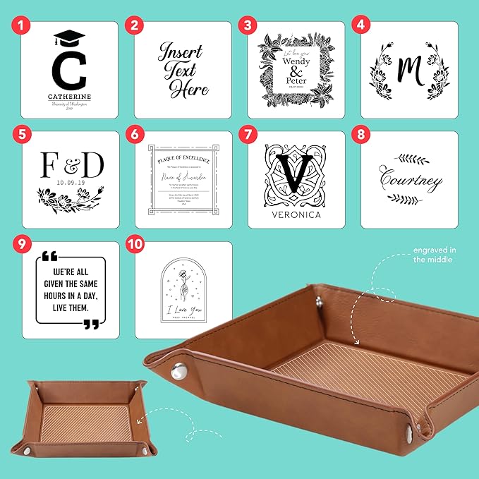 PrintSupremacy Faux Leather Valet Tray, Bedside Leatherette Tray Organizer Storage Great For Keys Phones Cards Watches and Coins, catchall Tray For Home And Office (Custom Template)