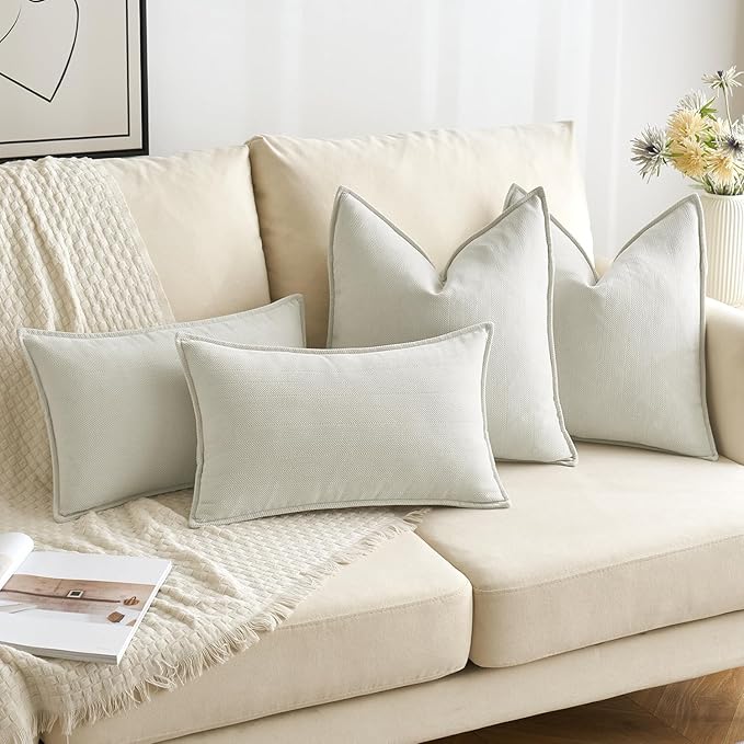 MIULEE Pack of 2 Cream Decorative Pillow Covers 20x20 Inch Soft Chenille Luxurious Couch Throw Pillows Farmhouse Cushion Covers with Elegant Design for Sofa Bedroom Living Room Spring Home Decor
