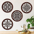 Yulejo 4 Pcs Thicken Rustic Wall Decor Farmhouse Kitchen Wall Round Art Wooden Hollow Carved Design Rustic Art for Living Room Bedroom Hallway Decor (15.7 x 15.7 Inch,Black, Brown)