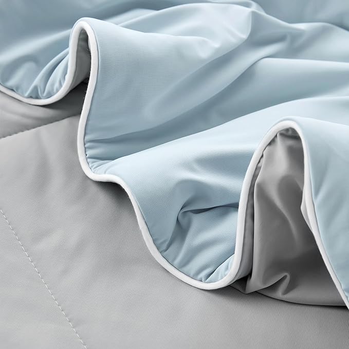 Cozy Bliss Cooling Comforter Queen Size, Cooling Blankets for Hot Sleepers and Night Sweats, Gray Blue Summer Comforter for Queen Size Bed, Breathable Soft Lightweight Silk Smooth
