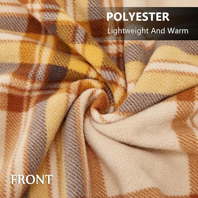 forestfish Fleece Wearable Blanket, Plaid Lap Blanket Comfy Poncho Throw with Buttons for Bed Sofa Office, Yellow
