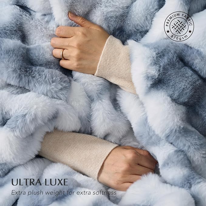 EverGrace Ultra Soft Luxury Fluffy Faux Rabbit Fur Throw Blanket, Thick Warm Bubble Throw for Bed, Cozy Plush Reversible Blankets for Couch, Chair, Sofa, Cloud Blue, 60x80 Inches