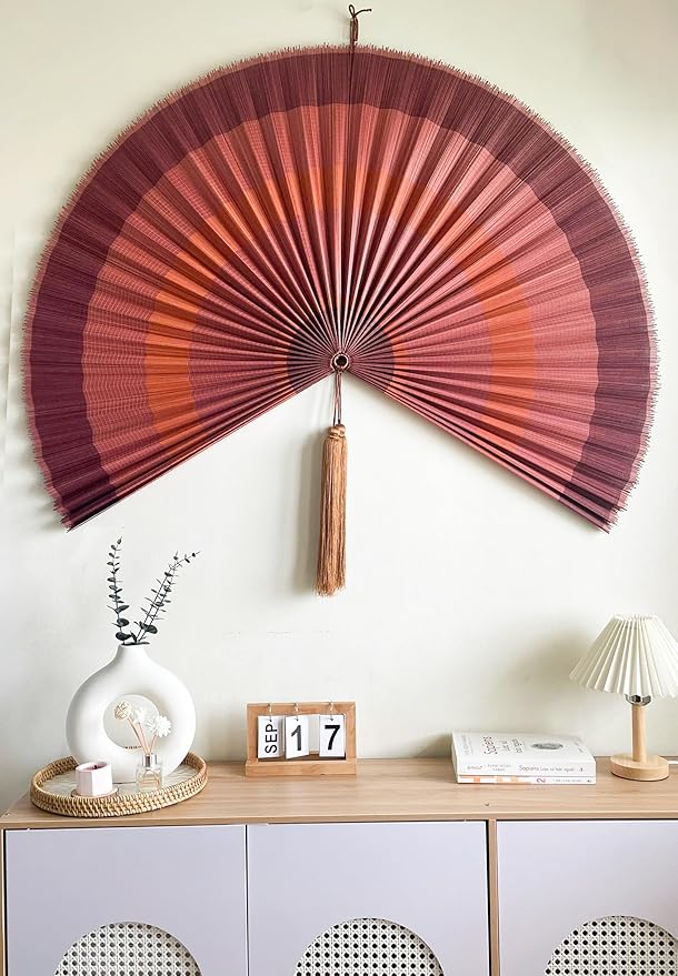 ChumDecor Fan Wall Decor,Japanese Chinese Wall Fans Decor, Boho Hanging Headboard,Decorative Folding Fan for Over Bed Decorations (Terracotta, 48inch)