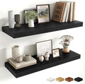 Fun Memories Floating Shelves for Wall, 30 Inch Long Floating Shelves Set of 2, 30 x 10 Wooden Shelves for Wall, Large Storage Shelves, Hanging Shelves for Bathroom Kitchen Bedroom, Black
