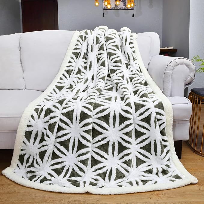 LOMAO Sherpa Fleece Blanket Easter Gifts for Mom Cozy Soft Throw Blanket for Women Men Dual Sided Couch Sofa Bed Blanket (Dark Olive, 60''x80'')