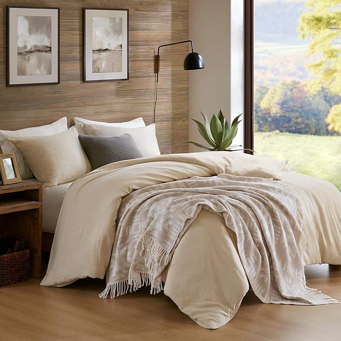 Woolrich Cotton Blend Jacquard Throw with Fringe Edge, Lightweight All-Season Decorative Throw Blanket, Machine Washable, Oeko-TEX Certified, Neutral Aztec, 50"x60"