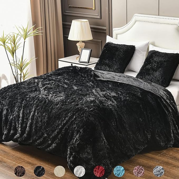 YUSOKI Long Faux Fur Twin Size Blanket,2 Layers,3.4lb for Bed Couch Home Décor Gifts Men (Black,60" x 80")