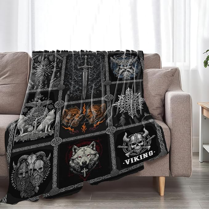 Viking Warrior Blanket for Boys Men Adults Kids Soft Cozy Fleece Vikings Norse Mythology Throw Blankets Gifts Warm Flannel Plush Stuff Lightweight Decorative for Couch Bed Sofa 50"X40"