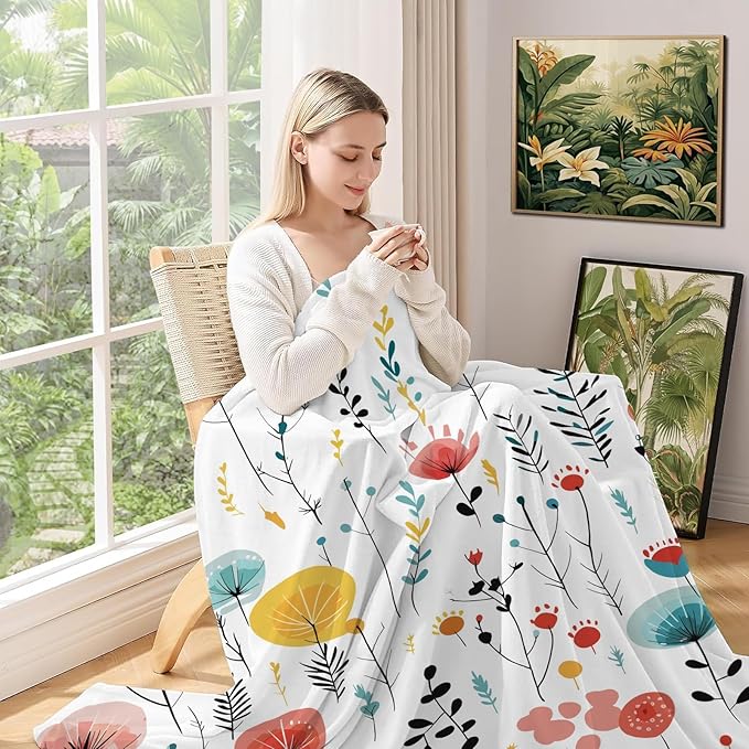 yuboo Spring Floral Throw Blanket for Couch Sofa Bed - Soft Flannel Fleece Blanket with Colorful Wildflowers, Cute Aesthetic Botanical Decor, Warm Cozy Gifts for Women Mom Girls, 50x60 Inch