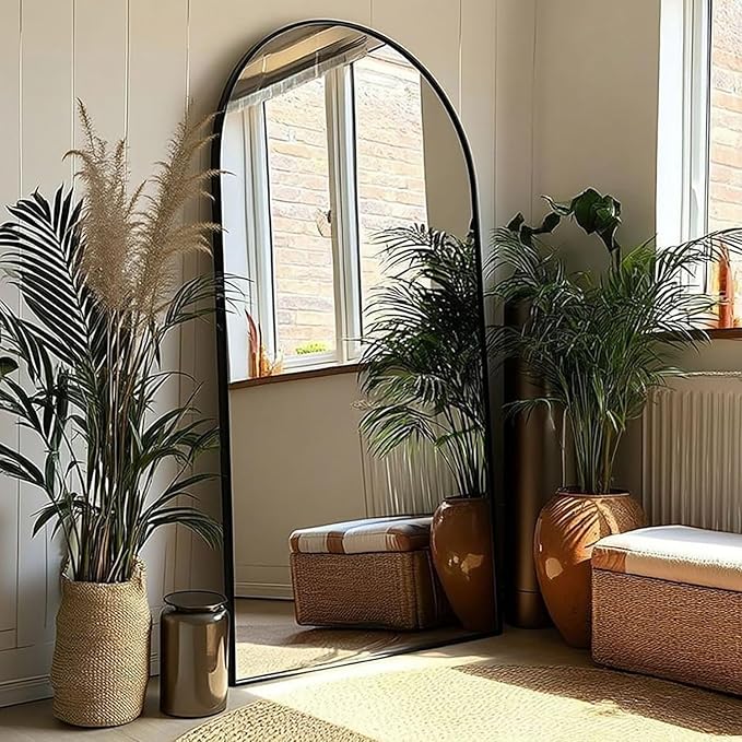 71x28 Inch Arched Floor Mirror - Full Length Black Standing Mirror for Bedroom, Living Room, Dressing - Tall Leaner Mirror with Arch Design, Wall or Free-Standing Decor