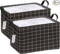 Hinwo 2-Pack Large Canvas Fabric Storage Basket with Handles, 33L/8.6-Gal Rectangle Bin, Collapsible Storage Box, Clothes, Toys, Blankets Organizer, 16.5 x 12 x 10 Inches (L, Black Grid)