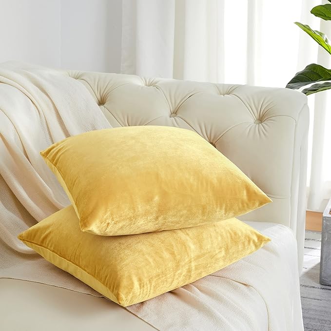 GIGIZAZA Decorative Throw Pillow Covers 16 x 16, Yellow Soft Pillow Covers Velvet,Set of 4 Decor Square Cushion Covers