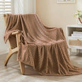 EMME Fleece Blanket Queen Size Luxury Flannel for Couch Bed Sofa Chair, Soft, Plush, Warm and Cozy Blanket with Geometric Grid Design (Brown, 80'' x 90'')