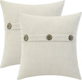 HWY 50 Cream White Chenille Throw Pillow Covers 16x16 Inch with Triple Buttons, Soft Farmhouse Accent Decorative Cushion Cases for Couch Sofa Bed Bedroom Pack of 2