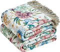 Boho Throw Blanket - 100% Cotton Ultra Soft Muslin Blanket, 60"x80" Lightweight Floral Framhouse Bedding Spring Blanket for Bed, All Season Blue Bohemian Bedroom Home Decor Quilt