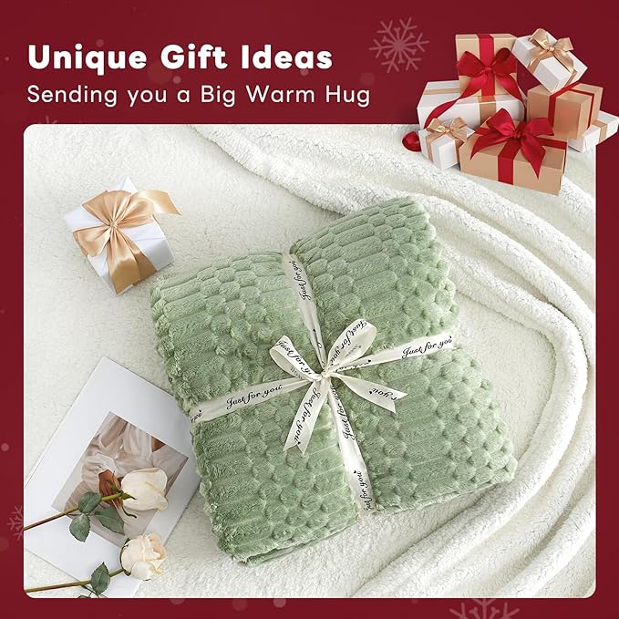 Sherpa Throw Blanket for Couch Flannel Cozy Soft Thick Blanket Warm Twin Blanket for Bed Fleece Home Decor Gifts, Z01 - Green, 60"*80"