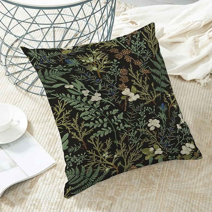 Spring Pillow Covers 20x20 Inch Set of 2,Black Sage Green Wild Flower Plant Throw Pillows Case,Seasonal Vintage Floral Outdoor Decorative Linen Farmhouse Decor Cushion Covers for Sofa Bed Couch