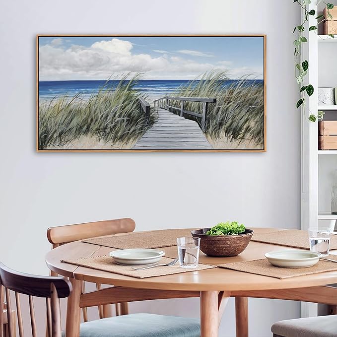 Coastal Wall Art for Living Room - Vintage Farmhouse Landscape Artwork for Walls, Framed Blue Seascape Canvas Decor, Beach Pictures for Bedroom, Ocean Wall Decor Home Decorations 20×40IN