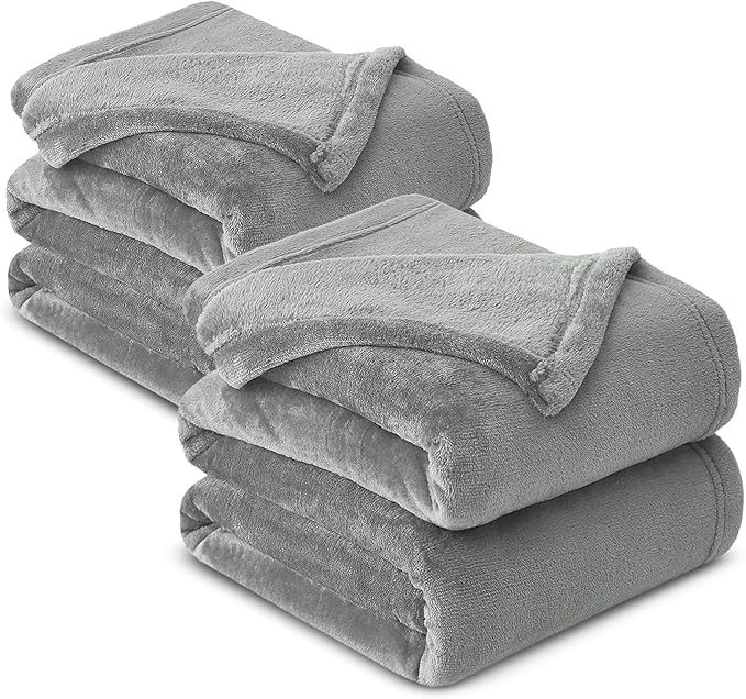 MOONLIGHT20015 Fleece Blankets Queen Size 90 x 90 Inches- 2 Pack - Super Soft Fluffy Light Grey Throw Blanket for Sofa and Bed - Warm and Cozy Lightweight 400 GSM Microfiber Bed Throws Blankets