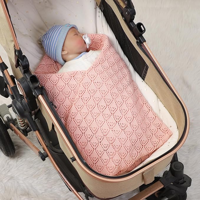 Neiwech Cotton Cellular Baby Blanket Knitted Swaddle Crib Nursery Receiving Blankets for Newborn Boy Girl 40 x 30 Inch Pink