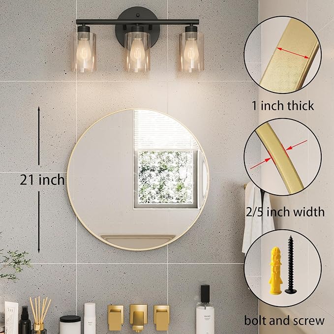 Growsun 21'' Round Mirror, Metal Frame Circle Wall-Mounted Mirror for Bathroom, Living Room, Vanity