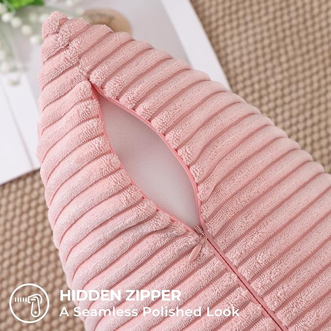 Mecatny Corduroy Spring Decorative Throw Pillow Covers 18x18 Set of 2 for Sofa Living Room, Soft Neutral Boho Couch Pillow Covers for Home Decor, Pink