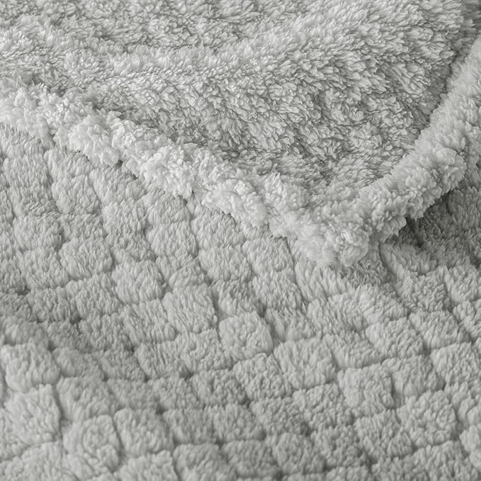 Exclusivo Mezcla Fleece Throw Blanket for Couch and Bed,Extra Soft Warm Decorative Fuzzy Throws for Women,Lightweight Cozy Blankets Size 50x60 Inches, Light Grey