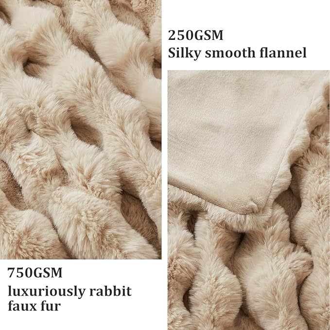 Faux Fur Throw Blanket for Couch, 1000 GSM Cozy Fuzzy Fluffy Soft Plush Thick Bubble Sherpa Blanket for Sofa Bedroom Living Room, Mothers Day Birthday Gifts for Women Home Decor