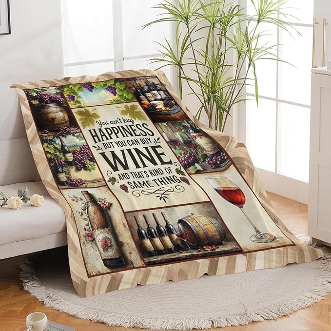 Vintage Wine Blanket for Girls Women Men Adults Soft Cozy Fleece Wine Estates Throw Blankets Winery Gifts Warm Flannel Plush Stuff Lightweight Decorative for Couch Bed Sofa 50"X40"