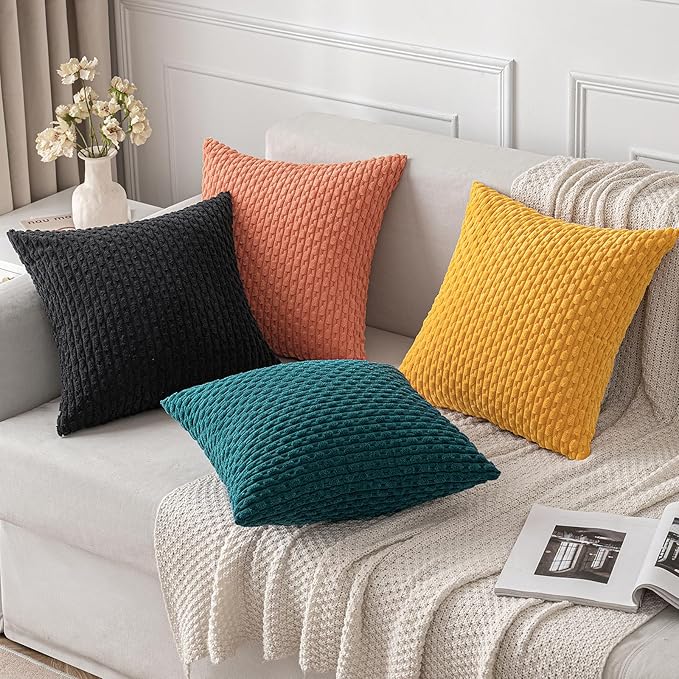 MIULEE Pack of 2 Decorative Throw Pillow Covers 16x16 Inch Soft Boho Striped Textured Corduroy Pillow Covers Modern Farmhouse Home Decor for Couch Bed Sofa Living Room Coral Red