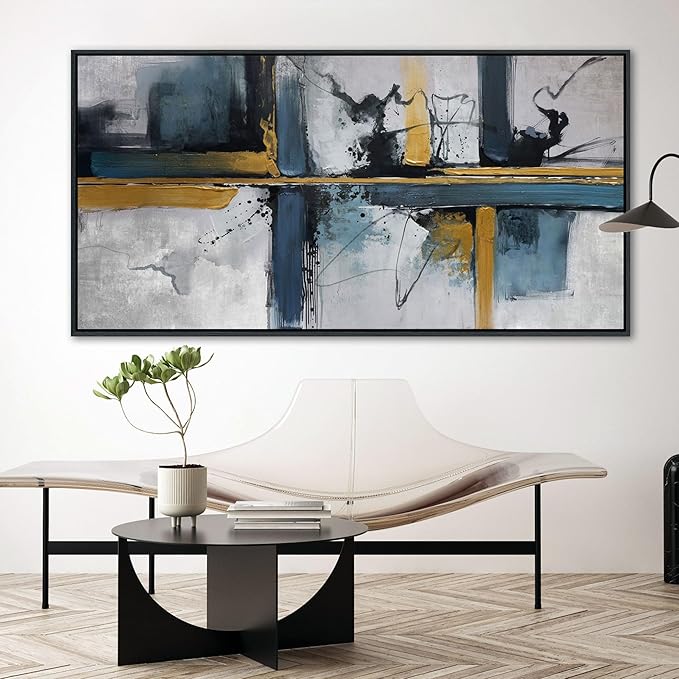 Abstract Canvas Wall Art Framed Modern Wall Art for Living Room Navy Blue Artwork for Walls, Above Bed Wall Decor With Navy and Gold for Bedroom and Living Room Office Pictures Wall Decor 29×58IN