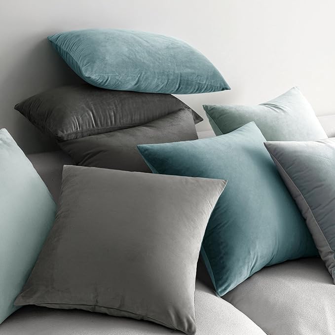 MIULEE Velvet Throw Pillow Covers 16x16 Inch, Pack of 2 - Grey, Soft Solid Decorative Pillow Covers Cushion Cases Modern Luxury Home Decor for Spring Couch Sofa Bedroom Livingroom