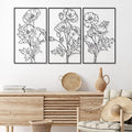 Therwen 3 Pcs Black Metal Wall Art Minimalist Wall Decor for Bedroom Flowers Decor Hanging Flower Bathroom Art Flower Line Sculpture Kitchen Decoration 16.5 x 9.8 Inch