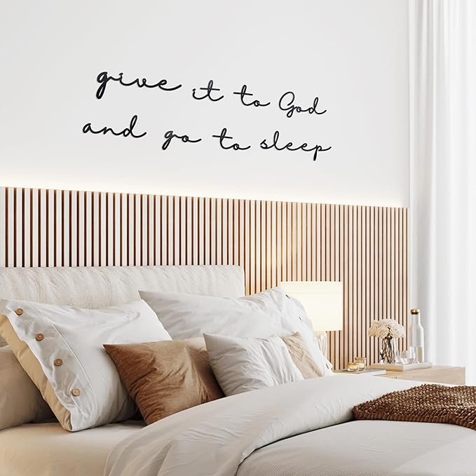 Give it to God Go to Sleep Metal Sign, 29.5 x 9 Inches, Bedroom Wall Art Above Bed, Black Metal Wall Decor