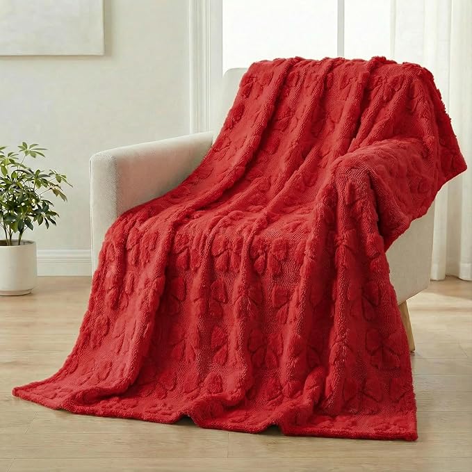 Horaldaily Valentine Bow Blanket Throw, Red Bow Soft Fuzzy Plush Faux Fur Cozy Blankets for Couch Sofa Bed Lounging, Ideal Gifts for Kids Adults Wife Self, 50x60