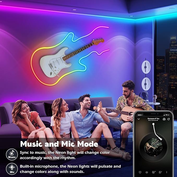 AILBTON 50Ft Neon Rope Lights,Flexible Led Rope Lights Control with App/Remote,Multiple Modes Rope Lights,IP65 Outdoor RGB Led Neons Lights,Music Sync Gaming Led Neon Light Strip for Bedroom Decor