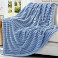 decorUhome Soft Fleece Blue Grey Twin Blanket for Bed, Cozy Fluffy Plush Flannel Striped Throws for Couch Sofa, Lightweight Decorative Ribbed Fuzzy Blanket for Woman, 60x80 Inches