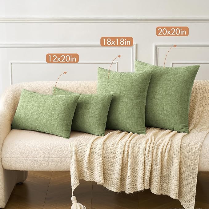 MIULEE Pack of 2 Couch Throw Pillow Covers 26x26 Inch Spring Soft Sage Green Chenille Pillow Covers for Sofa Living Room Solid Dyed Pillow Cases