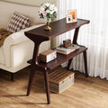 Tribesigns Solid Wood Side Table, 2-Tier Narrow Tall End Table with Storage Shelves, Slim Side Table for Couch, Long Bedside Table for Bedroom, Living Room, Burgundy