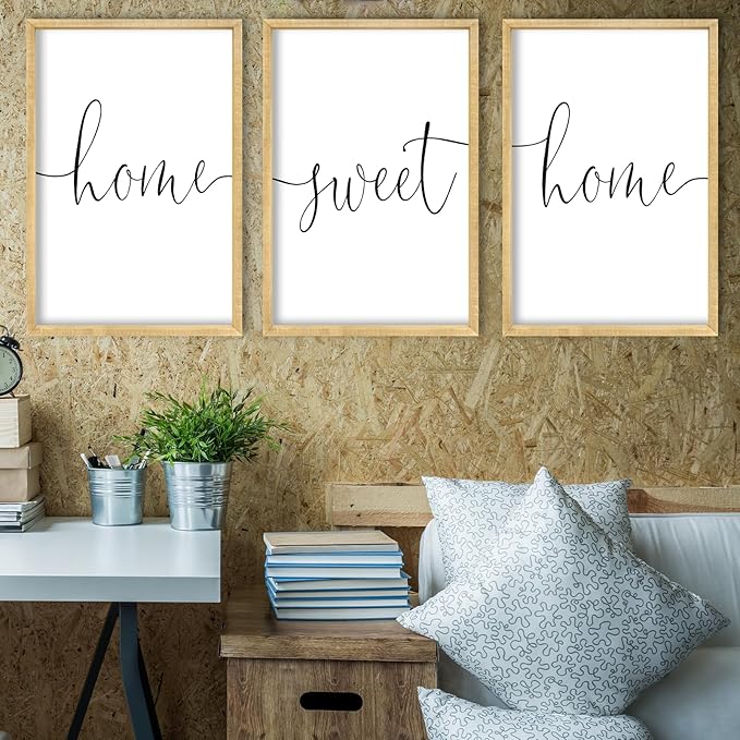 RLWangChao Home Sweet Home Sign Set of 3 Wall Art Decor 16"X11" Vintage Bedroom Above Bed Minimalist Modren Living Room Wooden Framed Warm And Cozy Family Wall Hanging Decoration (Wood)