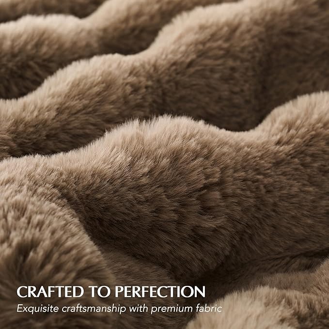 EverGrace Ultra Soft Luxury Fluffy Faux Rabbit Fur Throw Blanket, Thick Warm Bubble Throw for Bed, Cozy Plush Reversible Blankets for Couch, Chair, Sofa, Natural Tan, 60x80 Inches