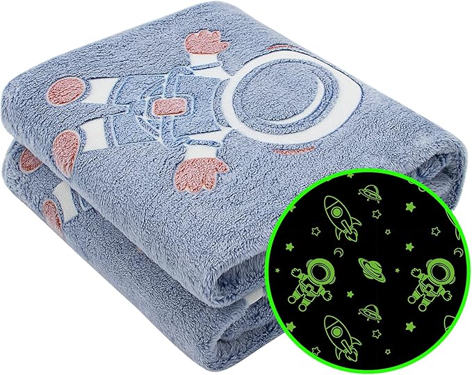 Glow in The Dark Blanket Stars Throw Blanket Birthday Gifts for Kids Soft Cozy Space Decor Blankets for Couch Bed Sofa Unique Gifts for Boys Girls Teens Planet Blanket 50"x60"